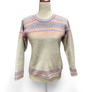 Aprés Style Preppy Pink Puprple Wool Blend Fair Isle Sweater